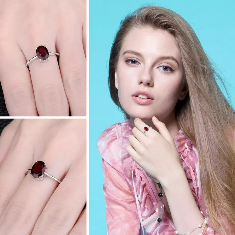 Natural  Garnet  925 Sterling Silver Ring Earring Pendant Necklace Jewelry Set
