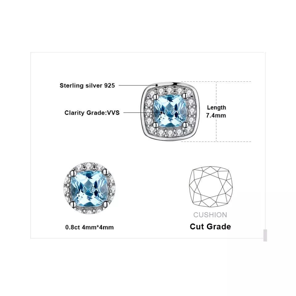 Genuine Blue Topaz 925 Sterling Silver Stud Earrings Pendant Necklace Open Adjustable Ring Jewelry Set for Women