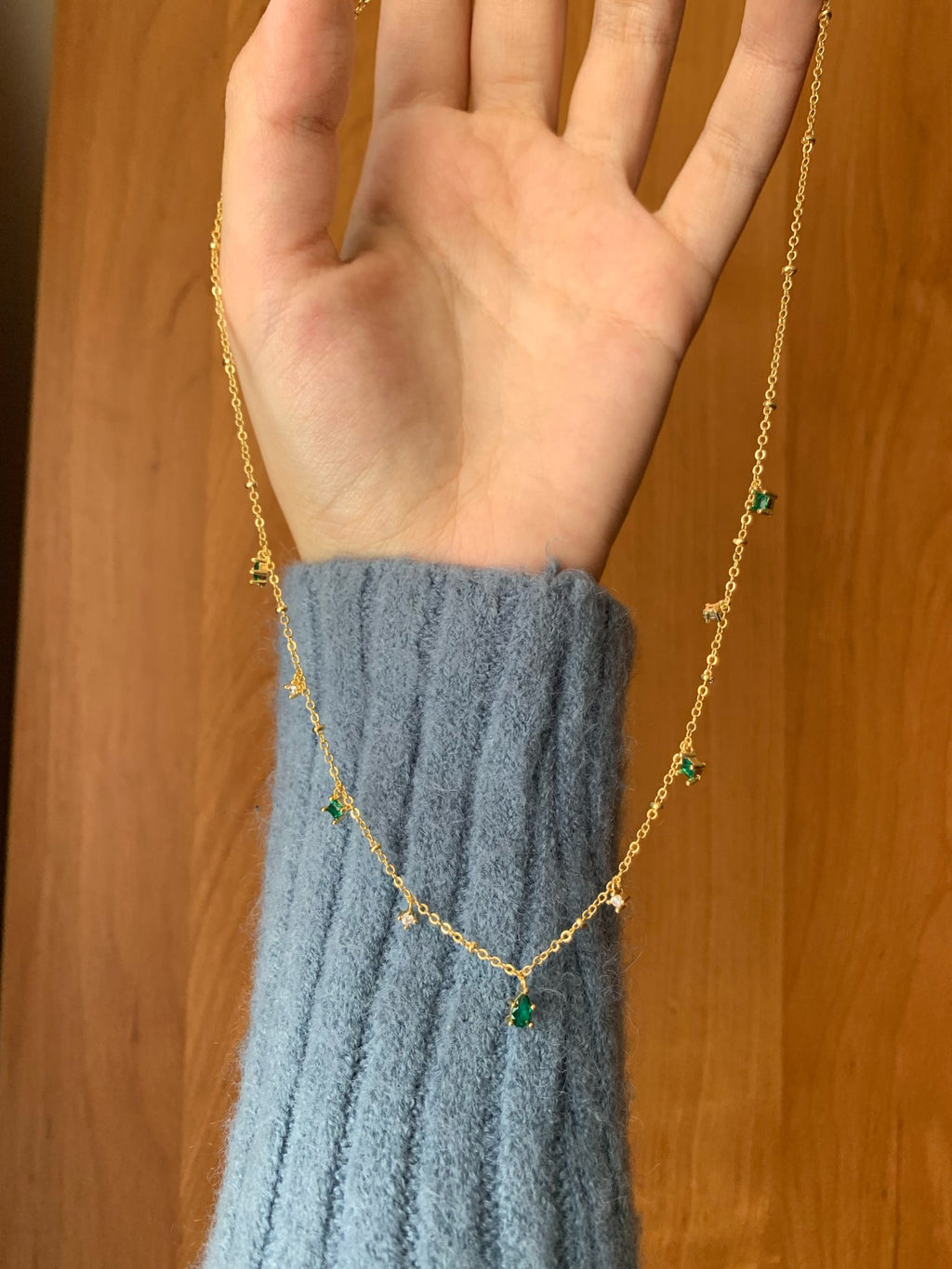 Silver And Gold Color Choker Necklace Exquisite Green Zircon Clavicle Chain Necklac