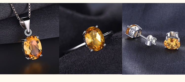Natural  Citrine  925 Sterling Silver Ring Earring Pendant Necklace Jewelry Set