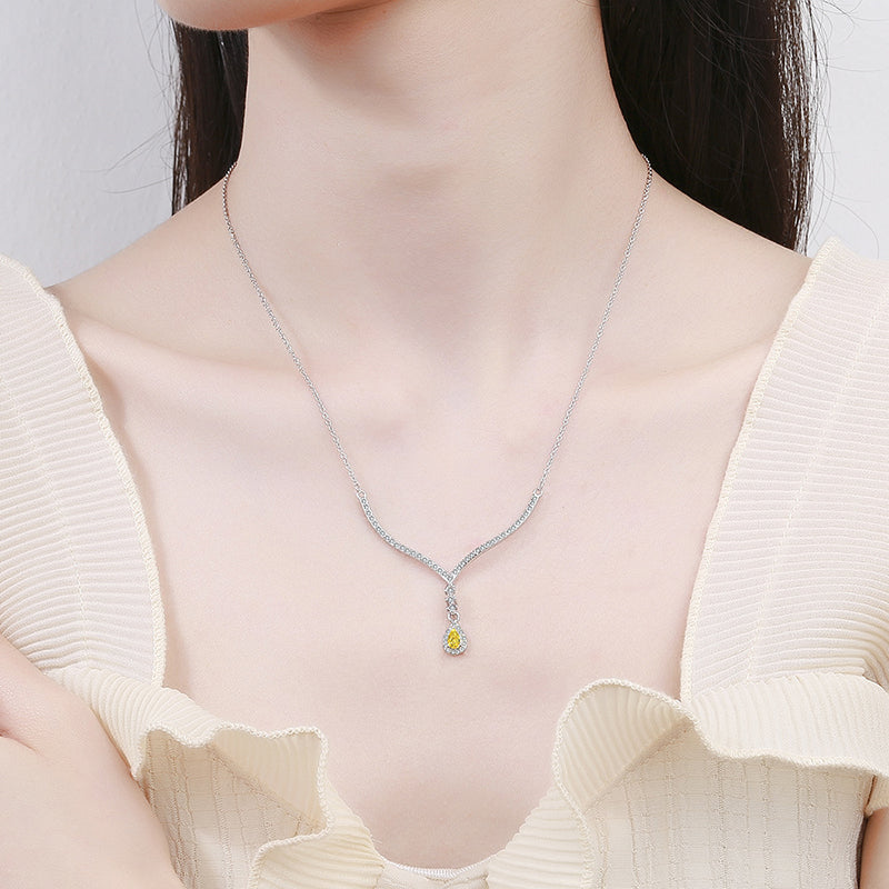 Necklace  yellow zircon  drop platinum plated 925stamped