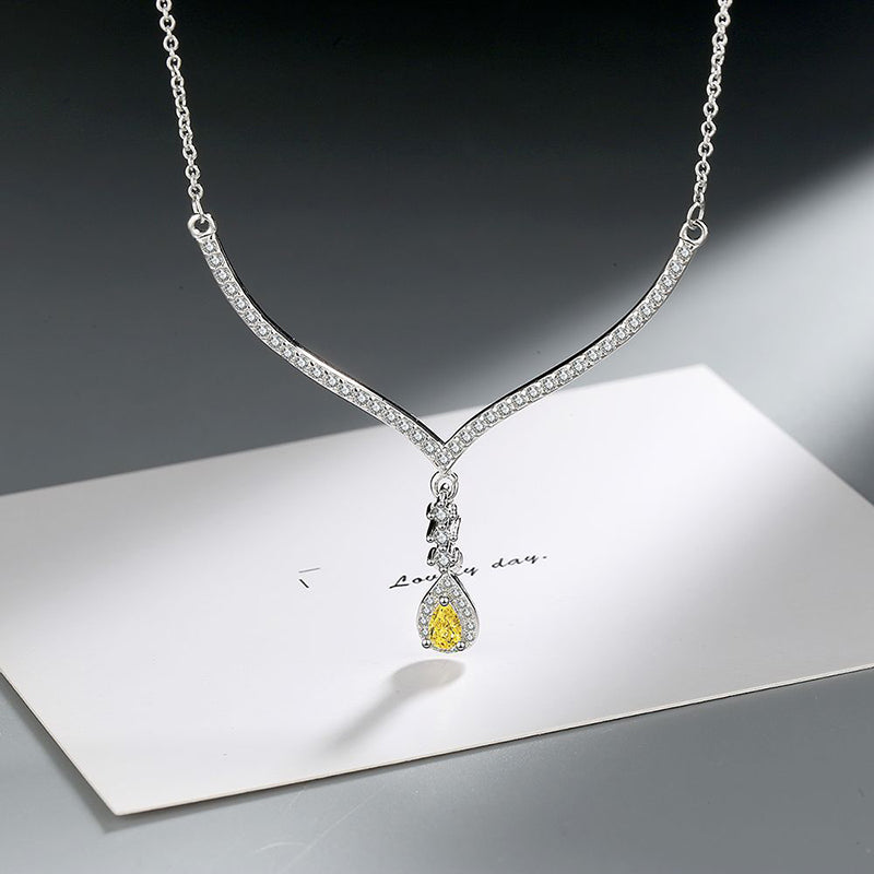 Necklace  yellow zircon  drop platinum plated 925stamped