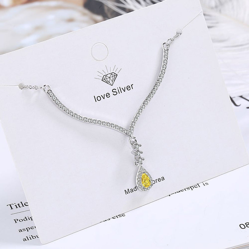 Necklace  yellow zircon  drop platinum plated 925stamped