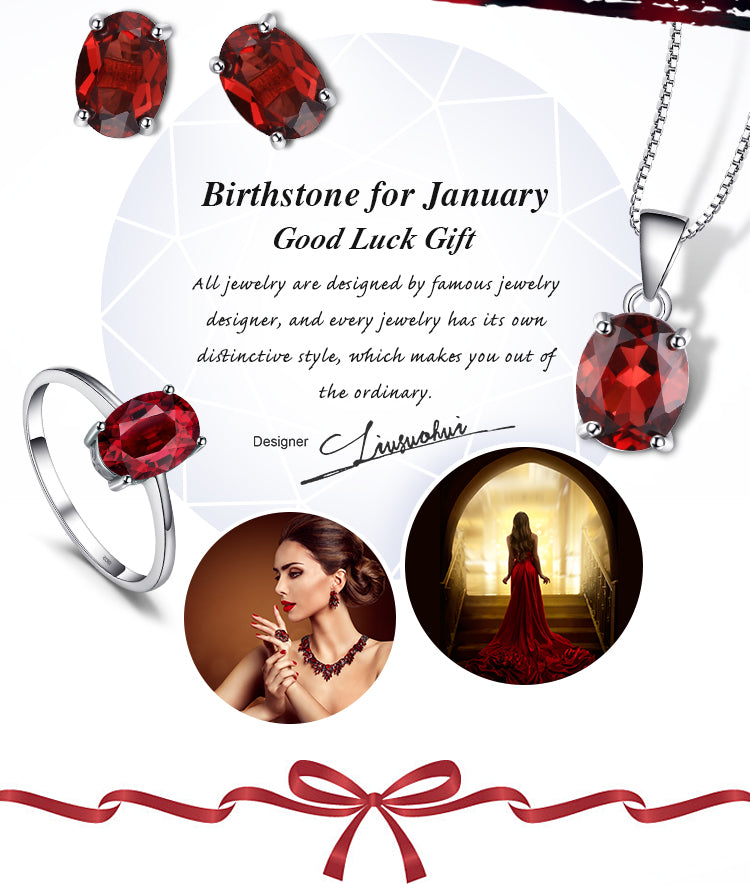 Natural  Garnet  925 Sterling Silver Ring Earring Pendant Necklace Jewelry Set