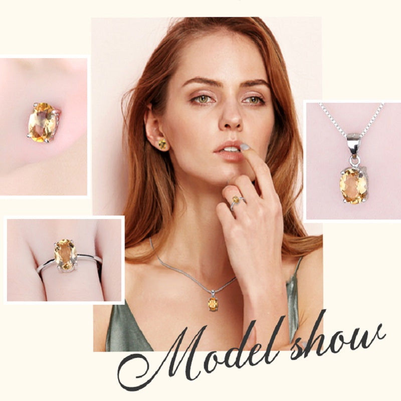 Natural  Citrine  925 Sterling Silver Ring Earring Pendant Necklace Jewelry Set