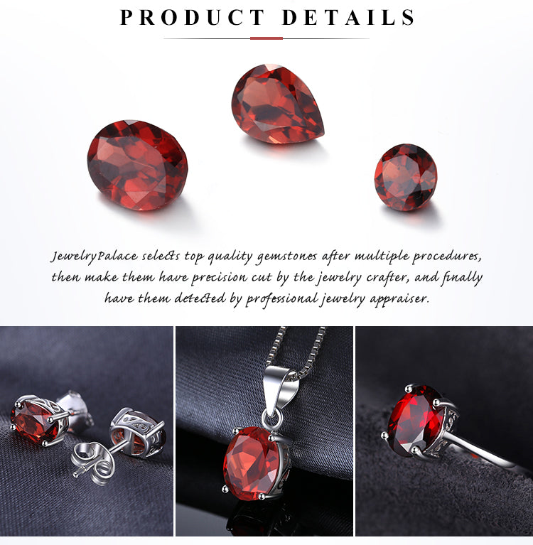 Natural  Garnet  925 Sterling Silver Ring Earring Pendant Necklace Jewelry Set