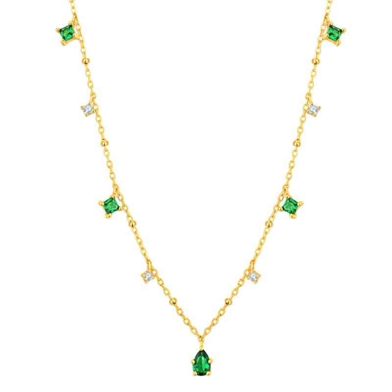 Silver And Gold Color Choker Necklace Exquisite Green Zircon Clavicle Chain Necklac