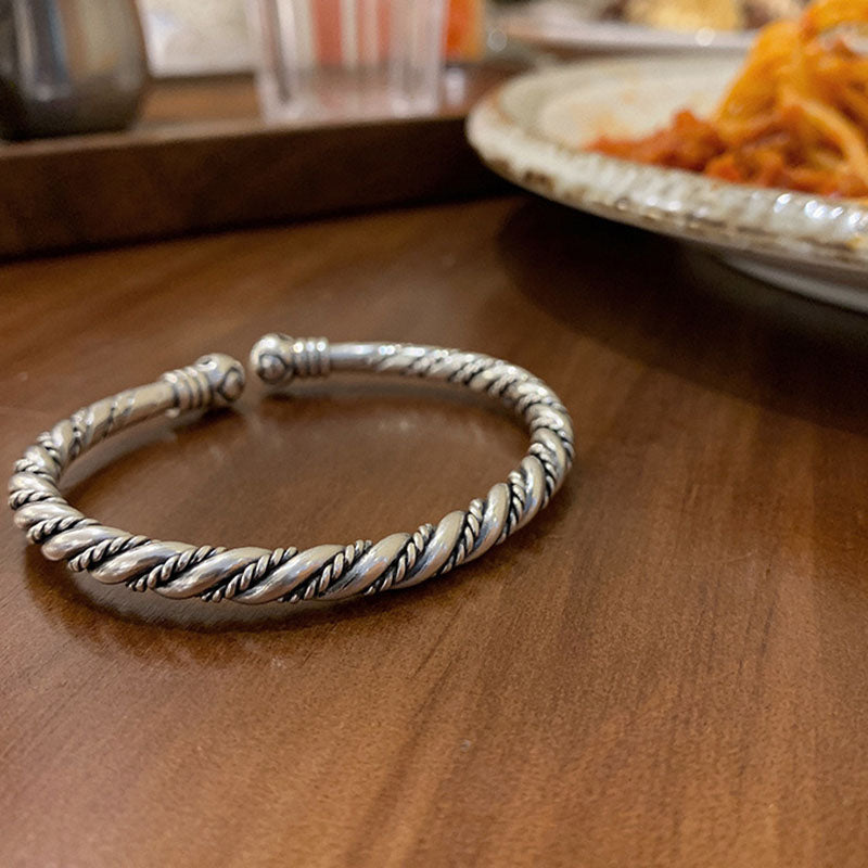 Twist Pattern Bracelet Bangles For Women Men Vintage Cool Korean Thai Silver Jewelry Gift