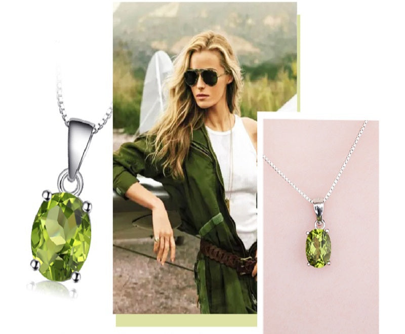 Natural  Peridot  925 Sterling Silver Ring Earring Pendant Necklace Jewelry Set
