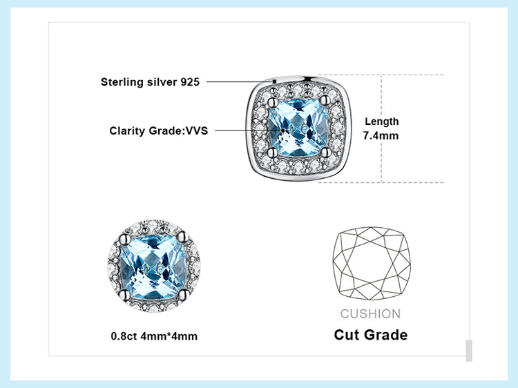 Genuine Blue Topaz 925 Sterling Silver Stud Earrings Pendant Necklace Open Adjustable Ring Jewelry Set for Women