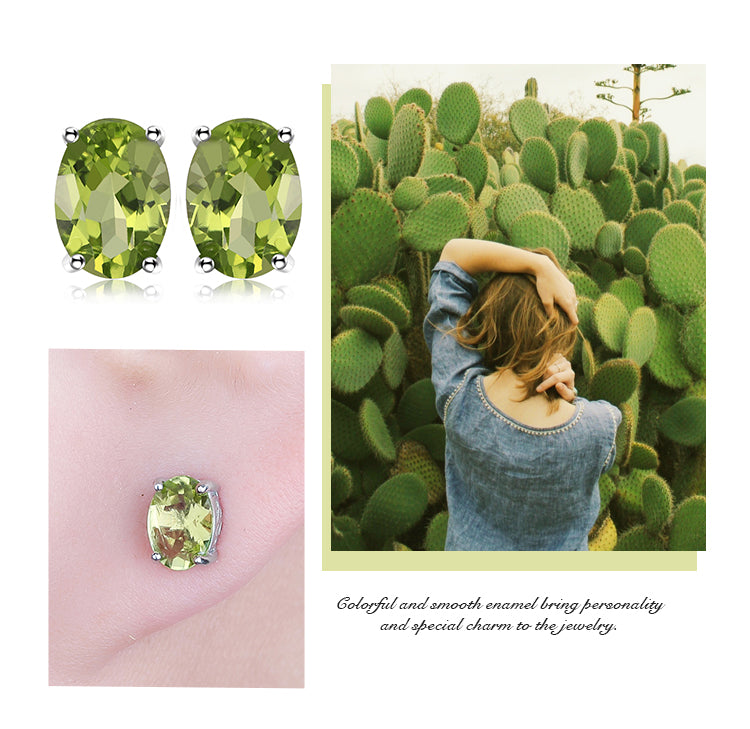 Natural  Peridot  925 Sterling Silver Ring Earring Pendant Necklace Jewelry Set