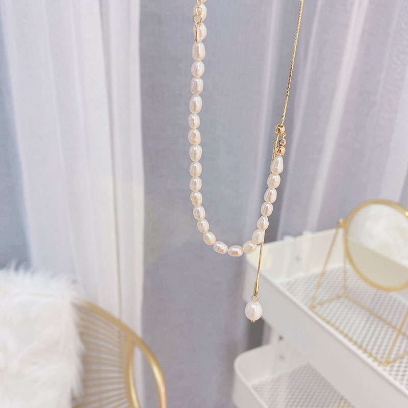 Freshwater Pearl Necklace Adjustable Necklace Elegant For Women Summer Chain With Pendant Temperament Y Chain Shine Jewelry