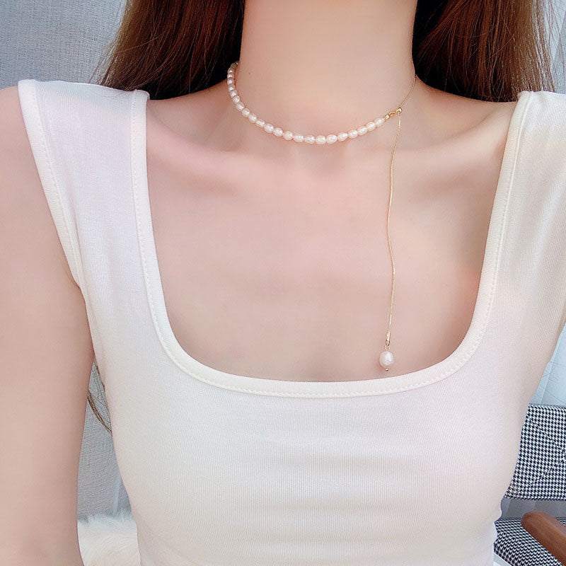 Freshwater Pearl Necklace Adjustable Necklace Elegant For Women Summer Chain With Pendant Temperament Y Chain Shine Jewelry