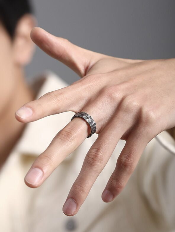 Ring set Platinum and black antique  look  open adjustable size