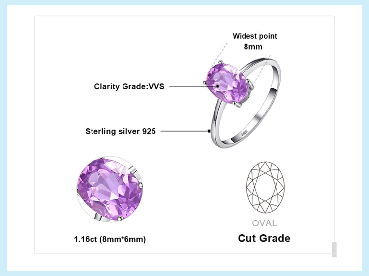 Natural Amethyst  925 Sterling Silver Ring Earring Pendant Necklace Jewelry Set