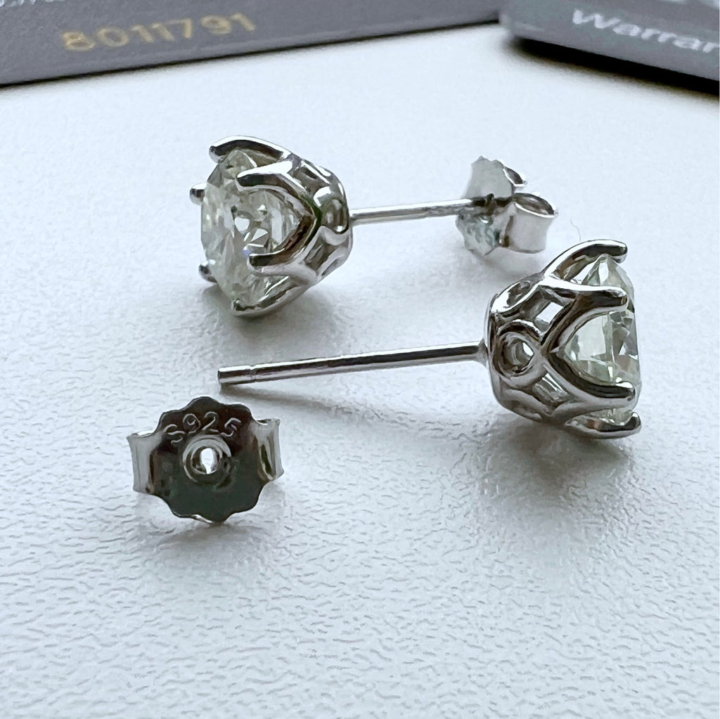 925 Sterling Silver D Color Moissanite Stud Certified