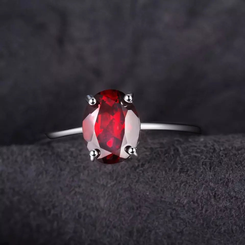 Natural  Garnet  925 Sterling Silver Ring Earring Pendant Necklace Jewelry Set