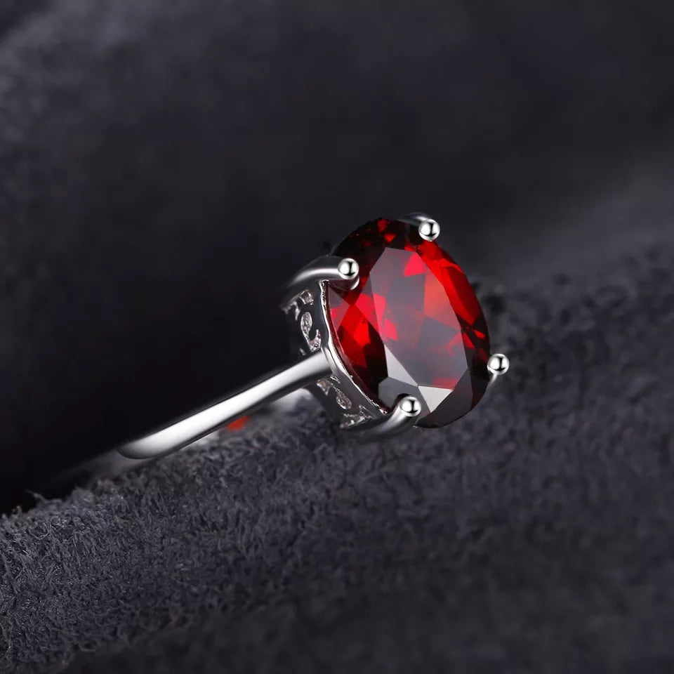 Natural  Garnet  925 Sterling Silver Ring Earring Pendant Necklace Jewelry Set