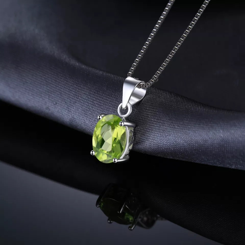 Natural  Peridot  925 Sterling Silver Ring Earring Pendant Necklace Jewelry Set