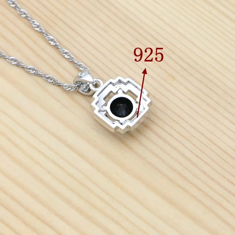 Silver Jewelry Set Round  Earrings Adjustable Ring Pendant Necklace Bracelet