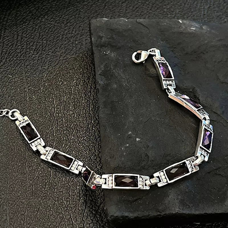 Vintage Handmade Zircons Chain Bracelet for Women Couples New Trendy Design Simple Geometric Party Jewelry Accessories