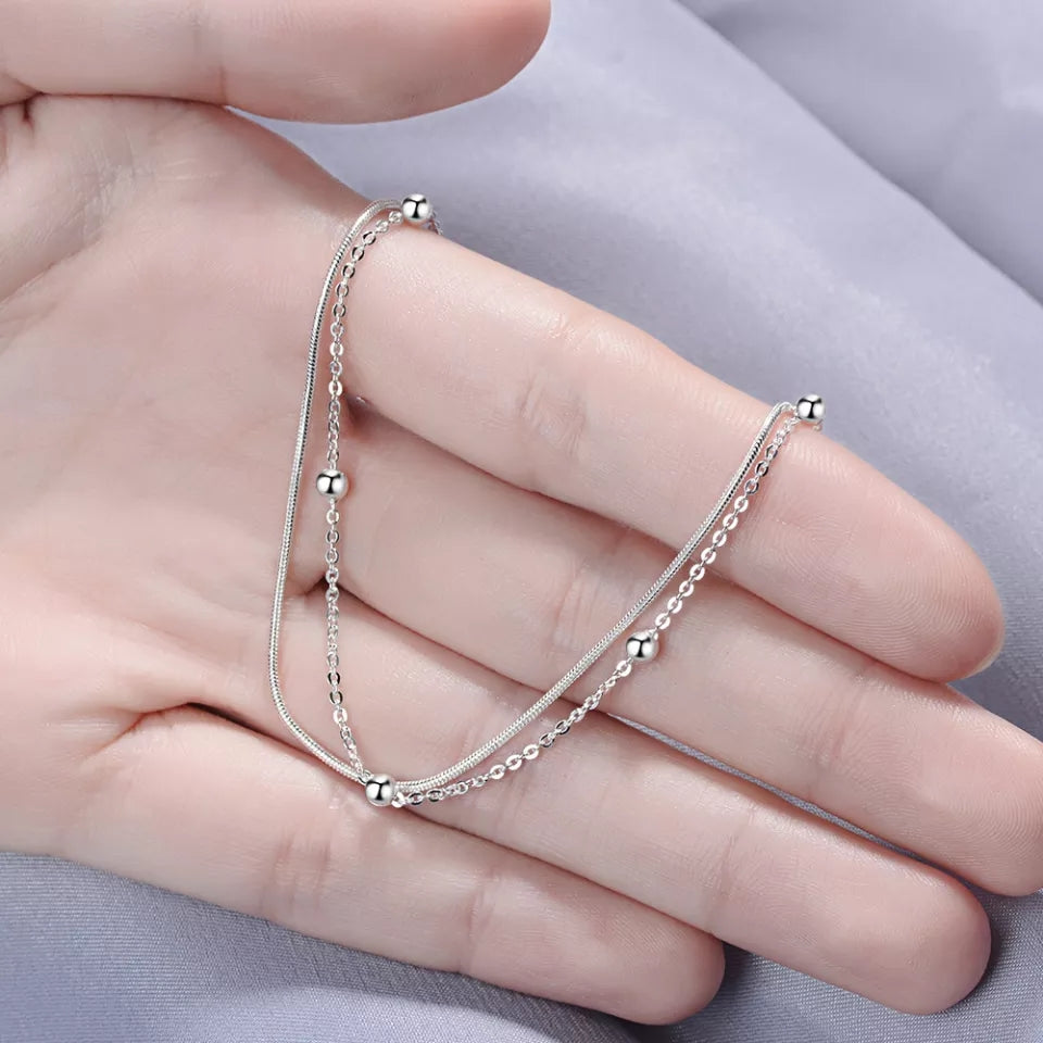 Braclet  Double layers platinum plated 925stamped Adjustable size
