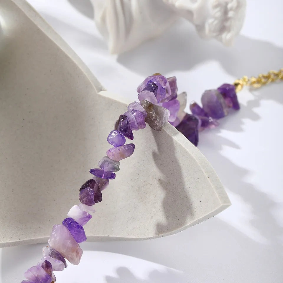 Classic Irregular Gemstone Bracelets Boho Healing Amethyst  Beads Stretch Bracelet