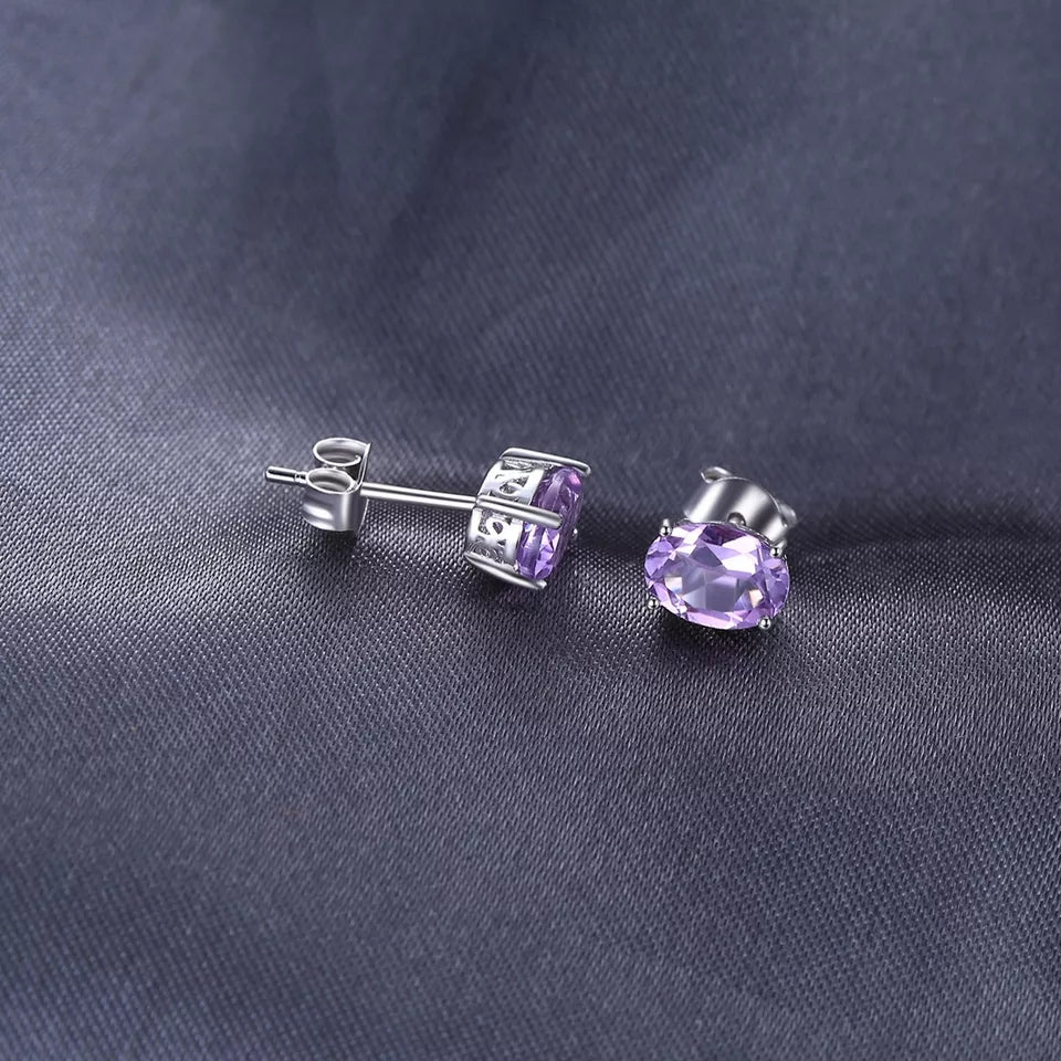 Natural Amethyst  925 Sterling Silver Ring Earring Pendant Necklace Jewelry Set