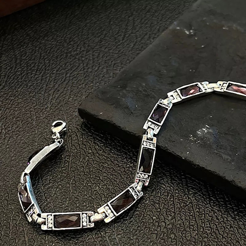 Vintage Handmade Zircons Chain Bracelet for Women Couples New Trendy Design Simple Geometric Party Jewelry Accessories