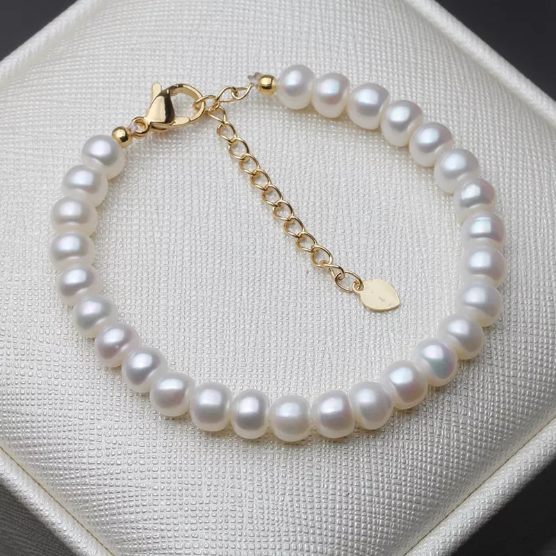 100% Real Freshwater Cultured Pearl Bracelet for Women Girl Gift, White