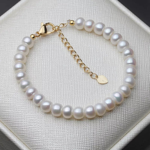 100% Real Freshwater Cultured Pearl Bracelet for Women Girl Gift, White