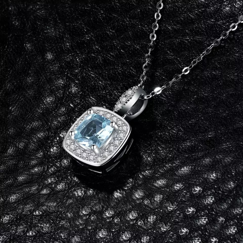 Genuine Blue Topaz 925 Sterling Silver Stud Earrings Pendant Necklace Open Adjustable Ring Jewelry Set for Women