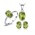 Natural  Peridot  925 Sterling Silver Ring Earring Pendant Necklace Jewelry Set