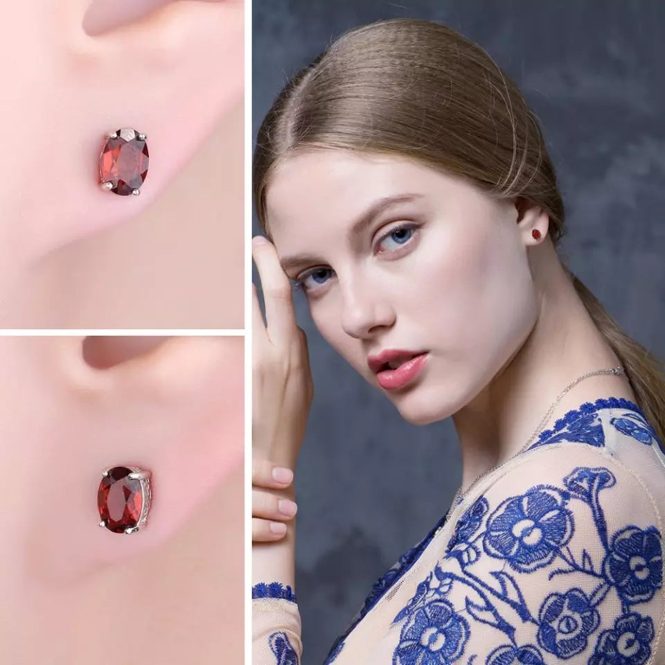 Natural  Garnet  925 Sterling Silver Ring Earring Pendant Necklace Jewelry Set