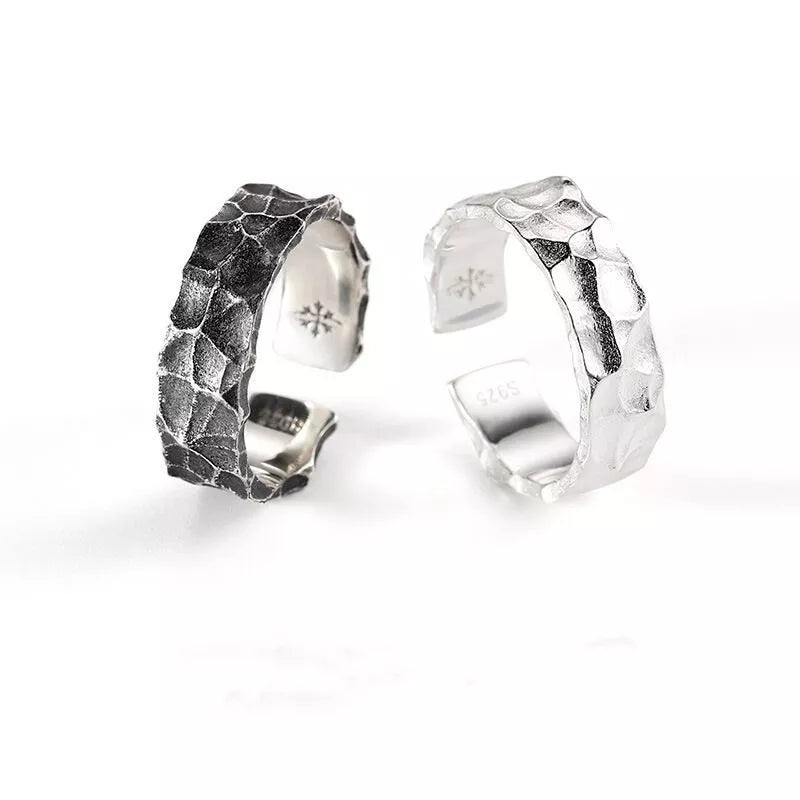 Ring set Platinum and black antique  look  open adjustable size