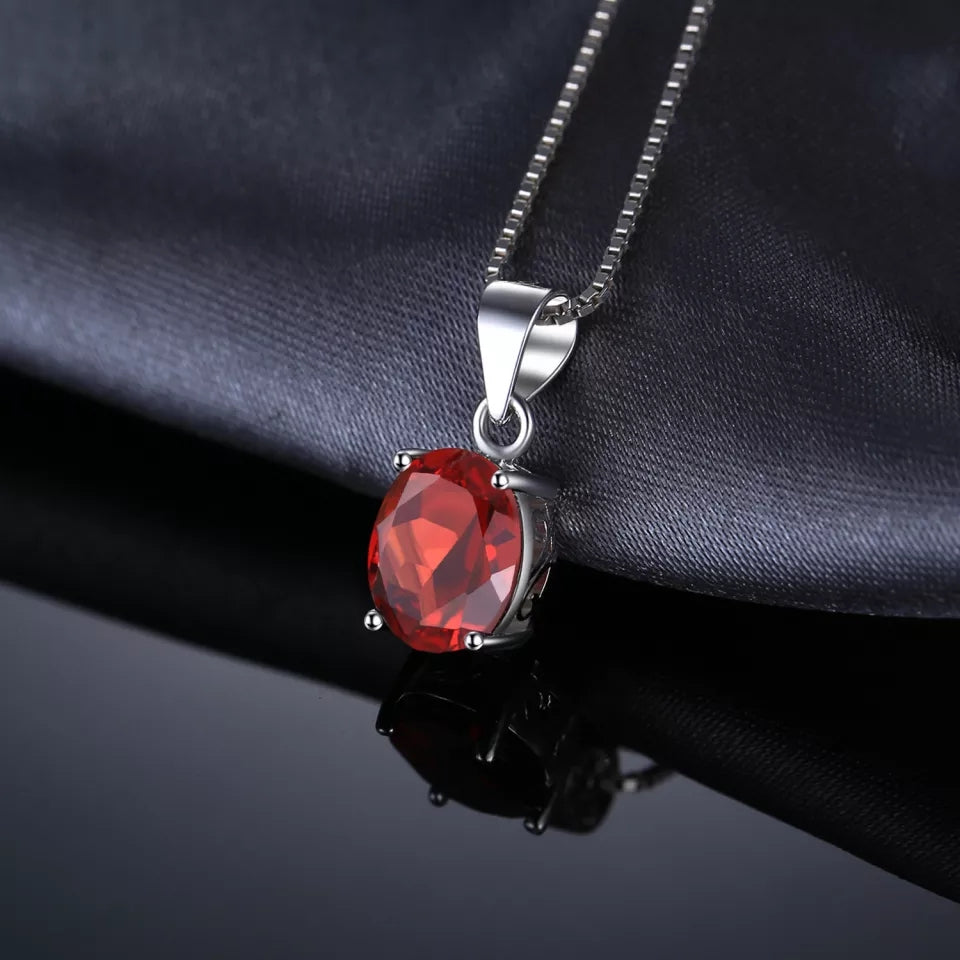 Natural  Garnet  925 Sterling Silver Ring Earring Pendant Necklace Jewelry Set