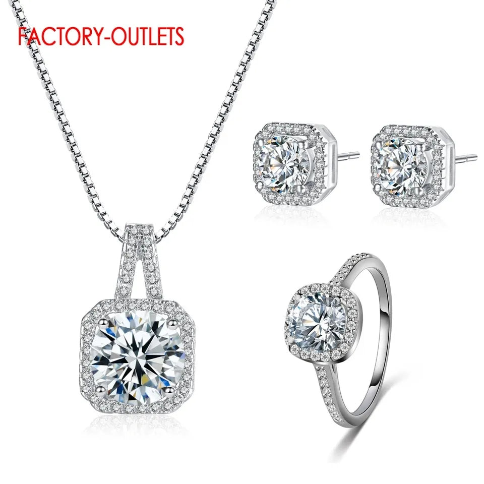 Ring Stud Earrings Fashion Necklace Set For Women Girls Wedding Jewelry Accessory