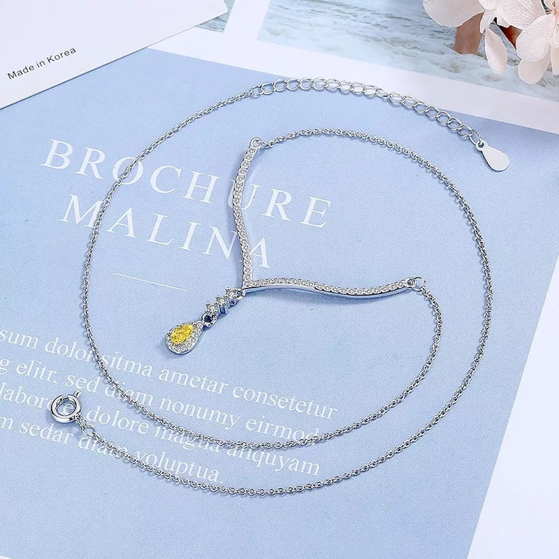 925 Sterling Silver Necklace with Yellow Cubic Zirconia