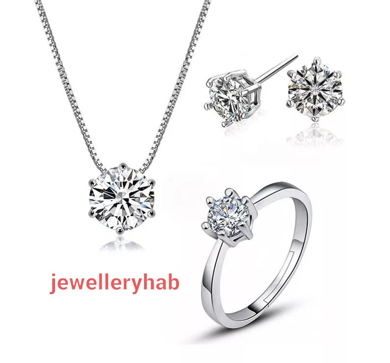 Necklace Earrings Ring Jewelry Set for Women Dazzling Zircon Necklace Jewelry