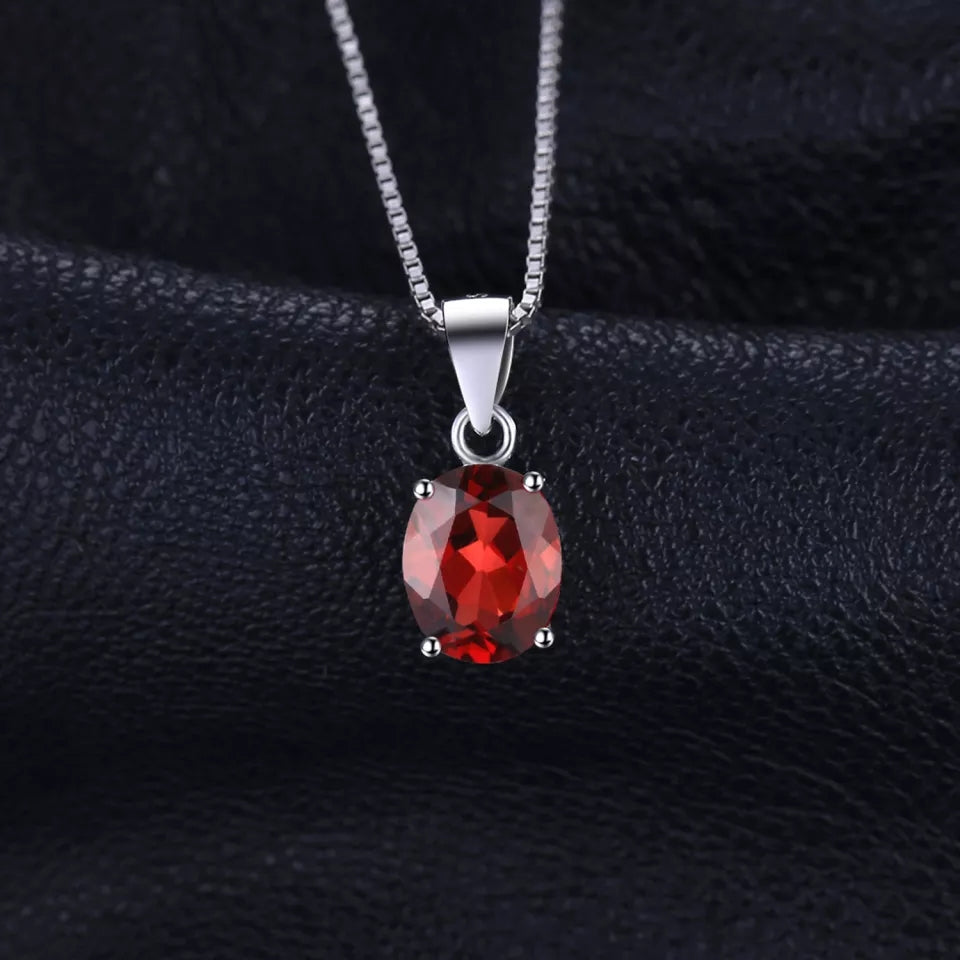 Natural  Garnet  925 Sterling Silver Ring Earring Pendant Necklace Jewelry Set