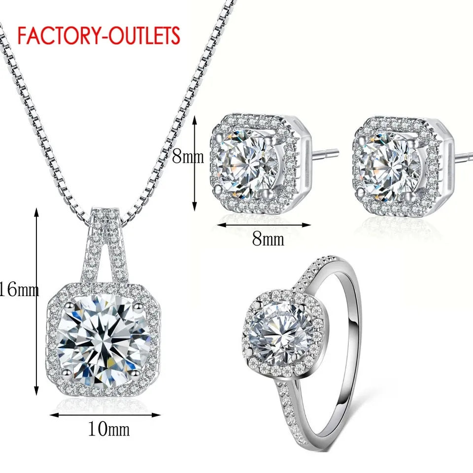 Ring Stud Earrings Fashion Necklace Set For Women Girls Wedding Jewelry Accessory