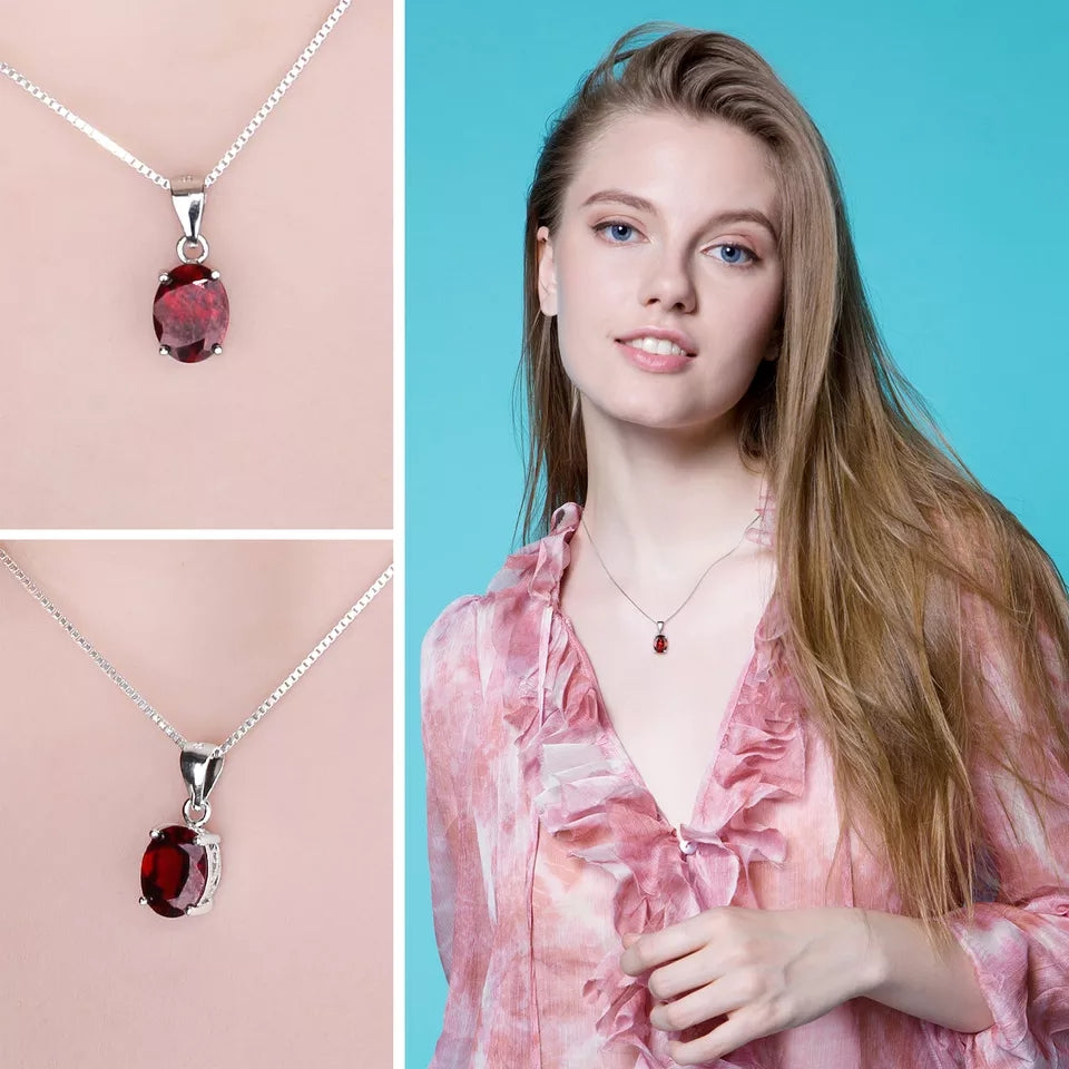 Natural  Garnet  925 Sterling Silver Ring Earring Pendant Necklace Jewelry Set
