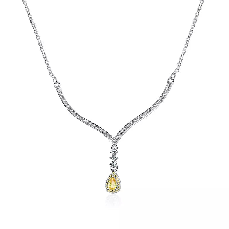 Necklace  yellow zircon  drop platinum plated 925stamped