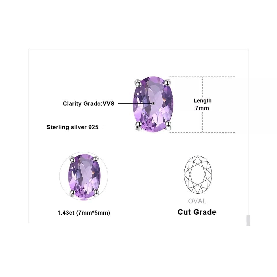 Natural Amethyst  925 Sterling Silver Ring Earring Pendant Necklace Jewelry Set