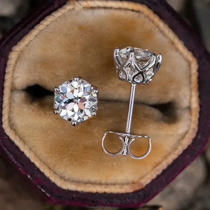 925 Sterling Silver D Color Moissanite Stud Certified