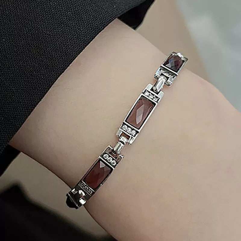 Vintage Handmade Zircons Chain Bracelet for Women Couples New Trendy Design Simple Geometric Party Jewelry Accessories
