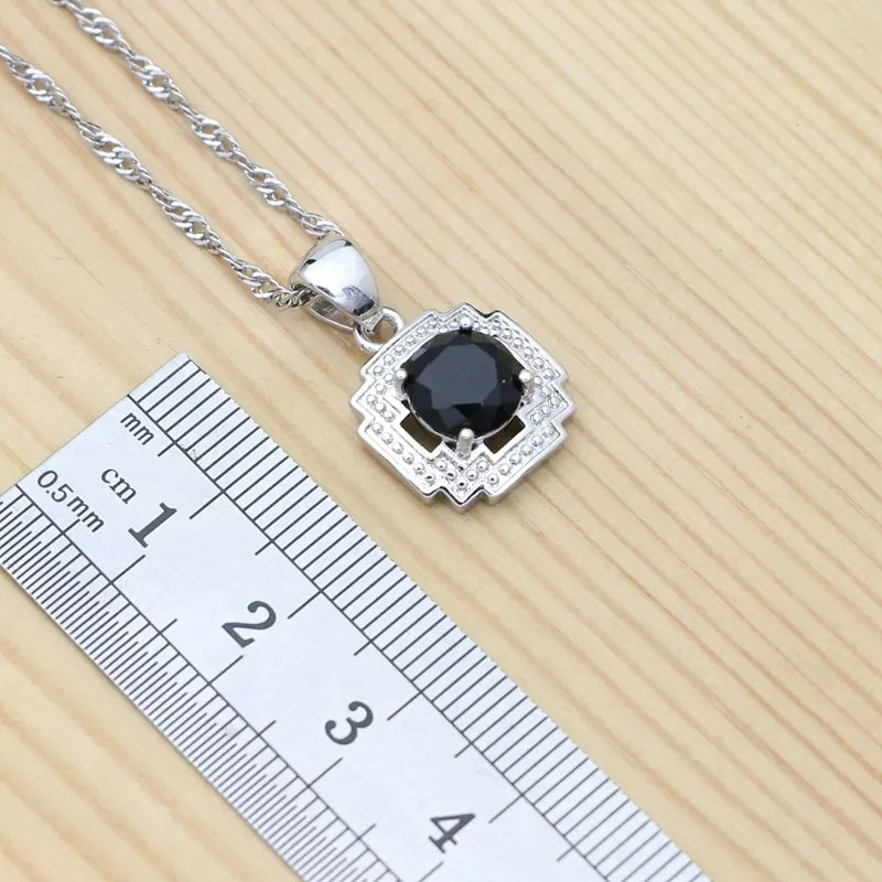 Silver Jewelry Set Round  Earrings Adjustable Ring Pendant Necklace Bracelet