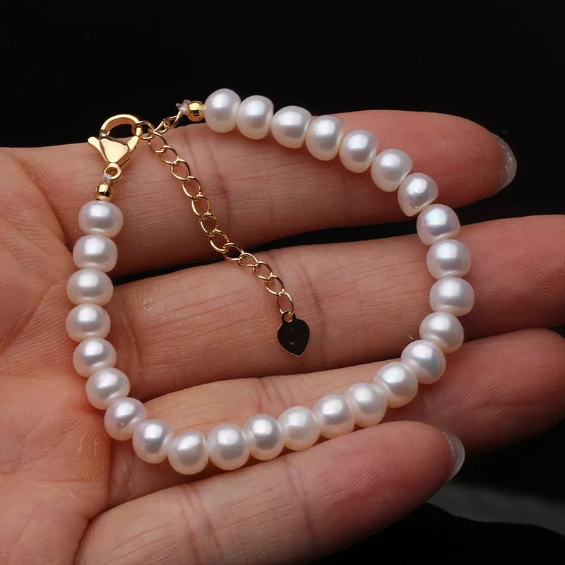 100% Real Freshwater Cultured Pearl Bracelet for Women Girl Gift, White