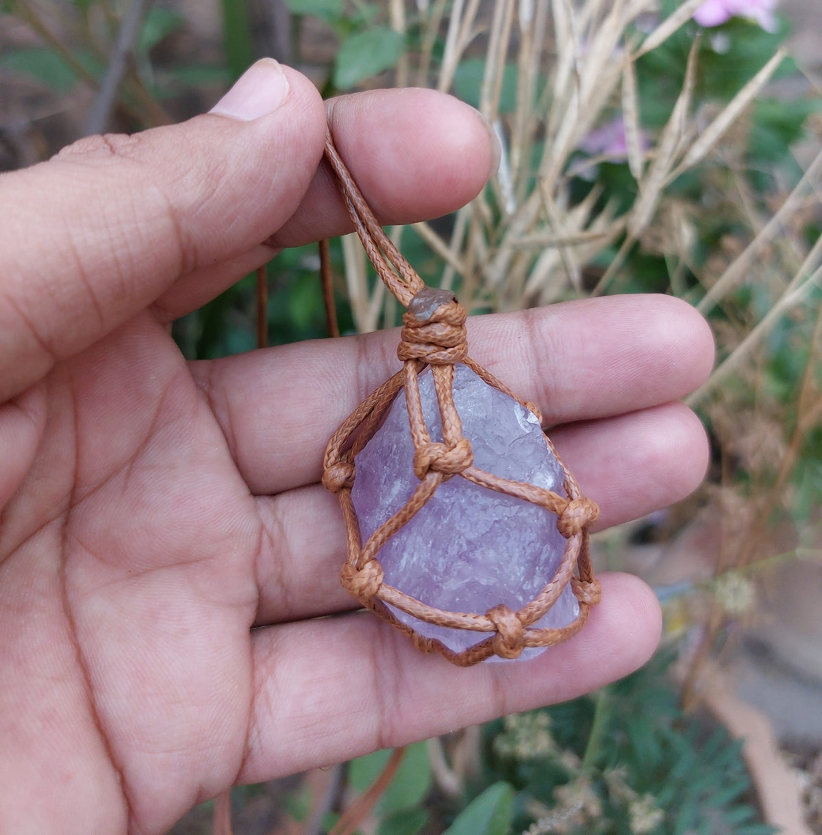 AMETHYS  NATUTAL GEMSTONE   PENDANT NECKLACE  ADJUSTABLE LENGTH