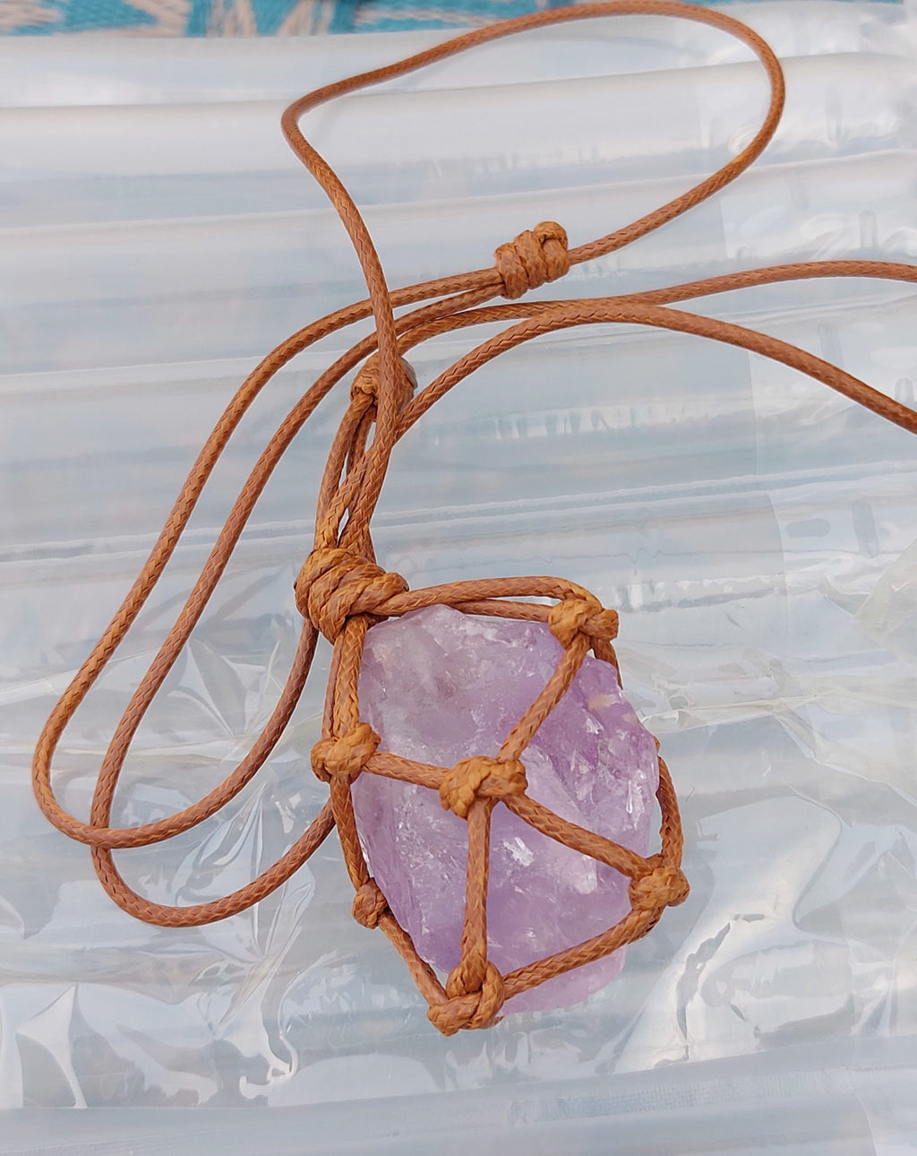 AMETHYS  NATUTAL GEMSTONE   PENDANT NECKLACE  ADJUSTABLE LENGTH
